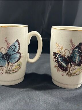 Vintage Lord Nelson Pottery Butterfly Mugs England Set of 2